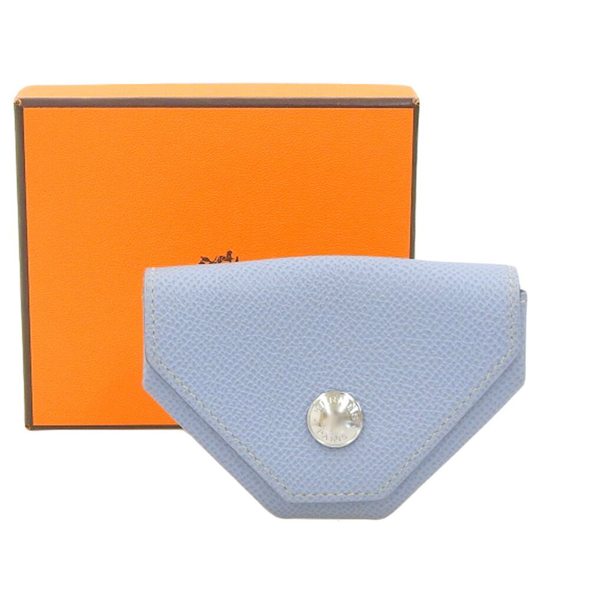 Hermes Le Soi Sandouz Coin Case Purse Epson Light Blue Series Q Engraved